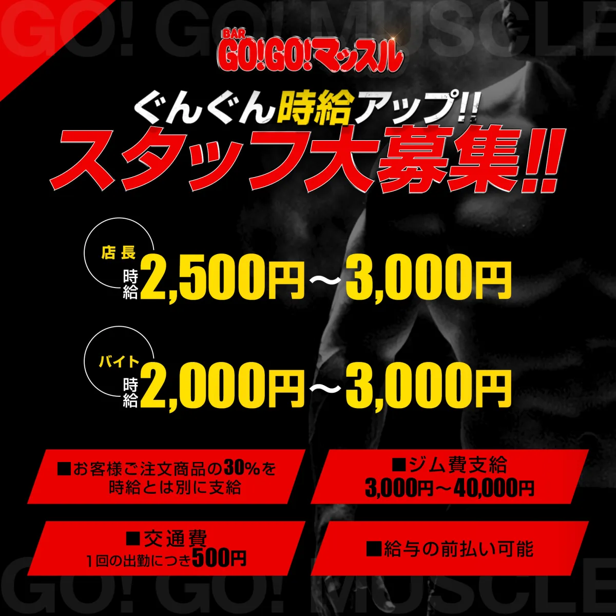 鹿児島市のラウンジ「BAR GO!GO! マッスル 鹿児島」のスタッフ求人アイキャッチ